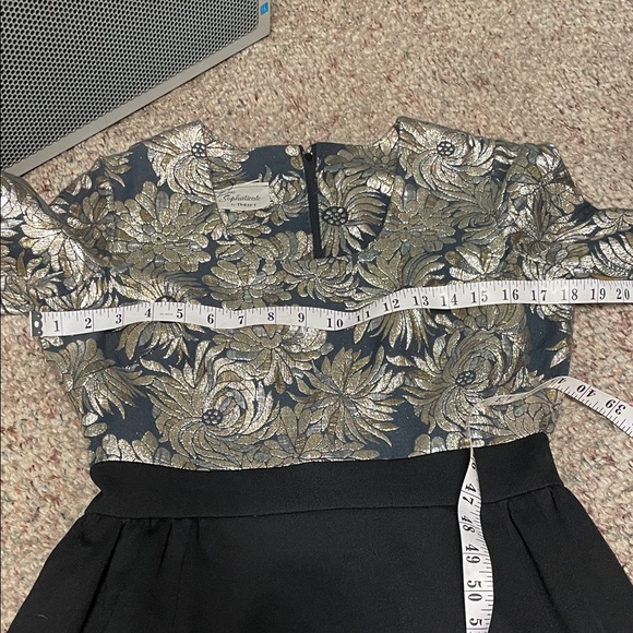 Vintage 60s metallic gold/silver floral top Black formal maxi Dress - Picture 3 of 8